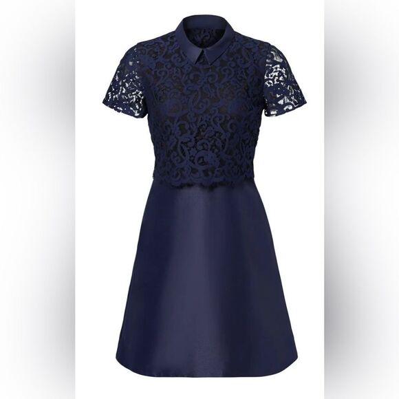 ERIN Erin Fetherston Elegant Navy Lace detailed Dress, US12 - Picture 4 of 13